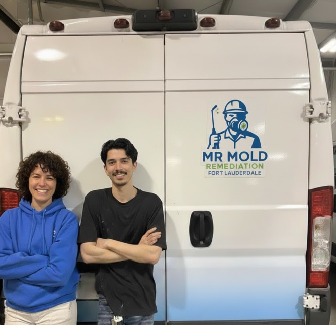 Professional mold removal contractors service vehicle